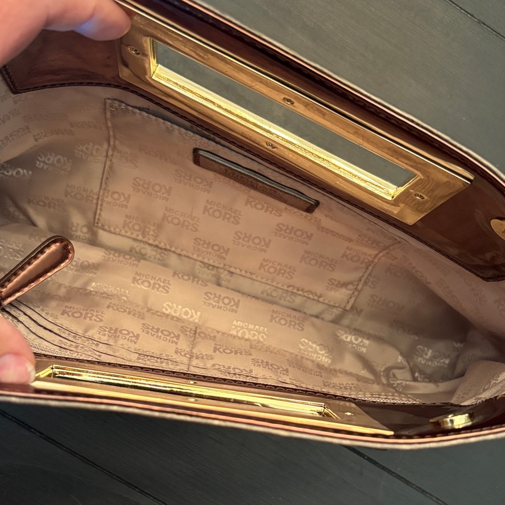 Michael Kors Metallic Copper Logo Wristlet Clutch - Picture 3 of 4